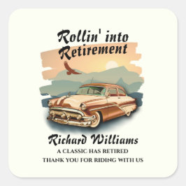 Pegatina Cuadrada Atardecer de desierto clásico de coches de retiro 