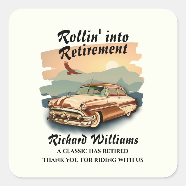 Pegatina Cuadrada Atardecer de desierto clásico de coches de retiro  (Anverso)