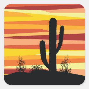 Pegatina Cuadrada Atardecer del desierto geométrico