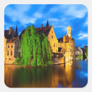 Pegatina Cuadrada Atardecer en Brujas. Bélgica