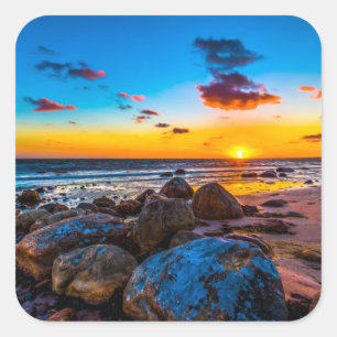 Pegatina Cuadrada Atardecer En El Mar