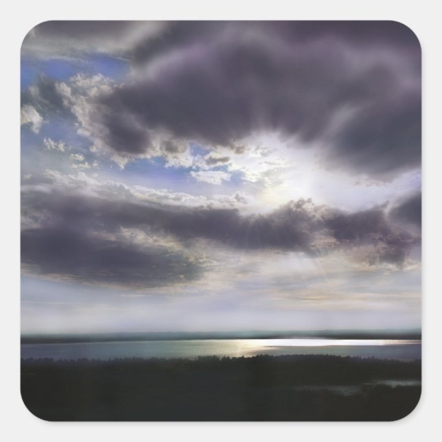 Pegatina Cuadrada Atardecer sobre el lago (Anverso)