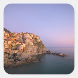 Pegatina Cuadrada Atardecer sobre el pueblo de Manarola en Cinque Te