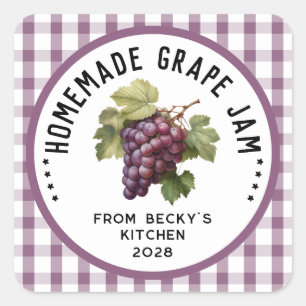 Pegatina Cuadrada Atasco de uva casero con estampado a cuadros