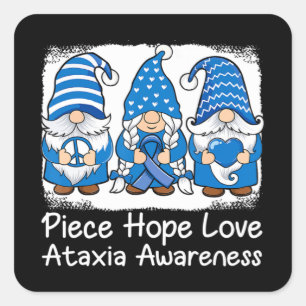 Pegatina Cuadrada Ataxia Apoyo gnomas con cinta Ataxia Azul Awar