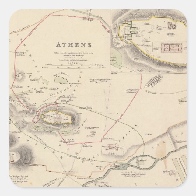 Pegatina Cuadrada Atenas, Acrópolis (Anverso)