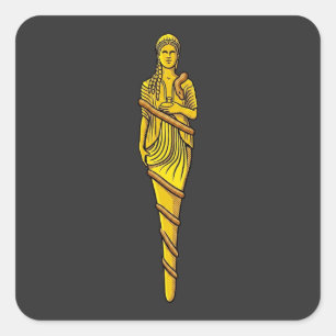 Pegatina Cuadrada Atenea Odisea Arte Pop Mitología Diosa Serpiente