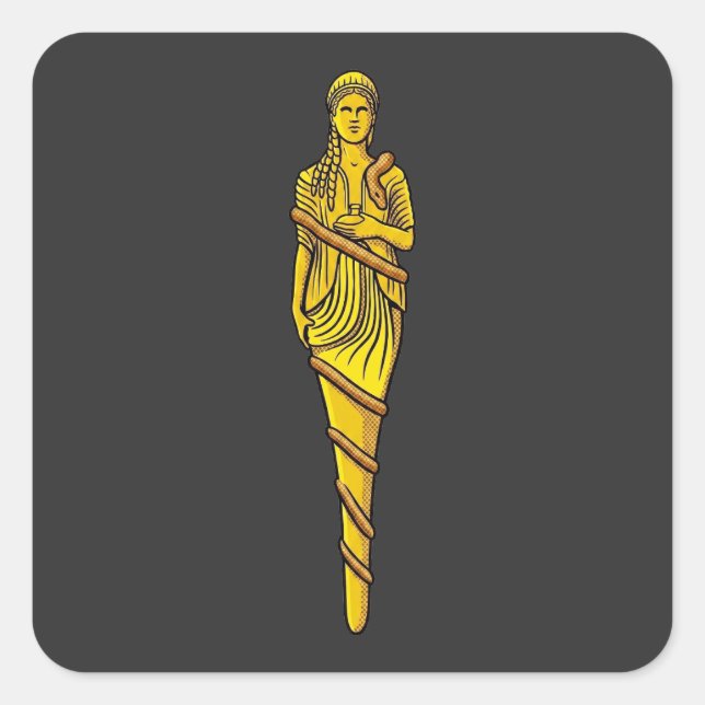 Pegatina Cuadrada Atenea Odisea Arte Pop Mitología Diosa Serpiente (Anverso)
