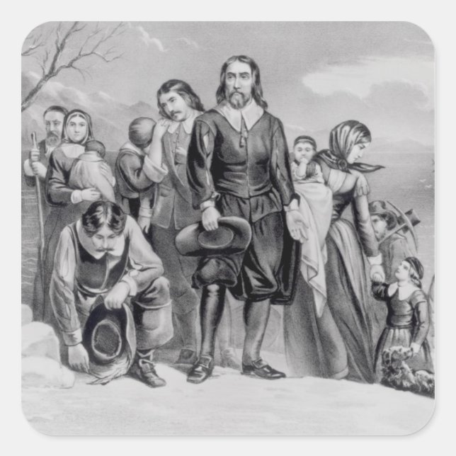 Pegatina Cuadrada Aterrizaje de los peregrinos (Anverso)