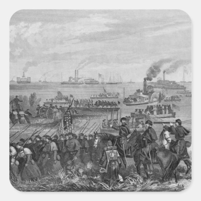 Pegatina Cuadrada Aterrizaje de tropas en la isla de Roanoke (Anverso)