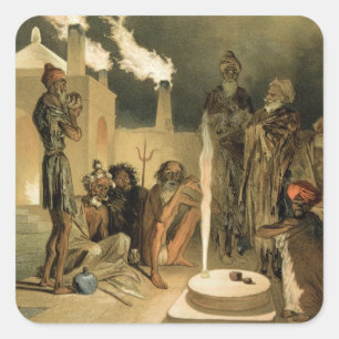 Pegatina Cuadrada Ateseh-Gah, indios dedicados al culto del fuego, B