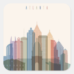 Pegatina Cuadrada Atlanta, Georgia   Línea de la ciudad