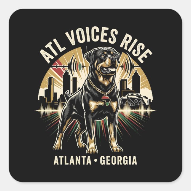Pegatina Cuadrada Atlanta Georgia Rottweiler Cultural Pride Art (Anverso)