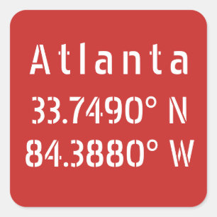 Pegatina Cuadrada Atlanta Latitude Longitud Rojo