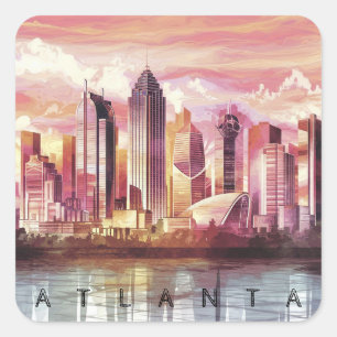 Pegatina Cuadrada Atlanta moderno Georgia Estilizado  Acuarela