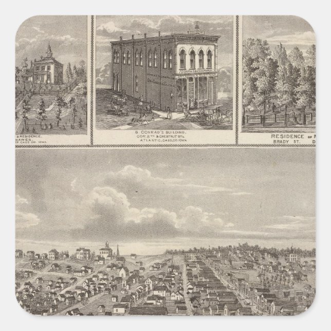 Pegatina Cuadrada Atlántica, granjas de Iowa y bldgs (Anverso)