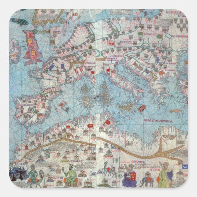 Pegatina Cuadrada Atlas Catalán: Detalle de África del Norte y Europ (Anverso)