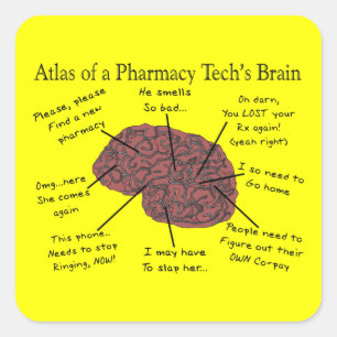 Pegatina Cuadrada Atlas del cerebro de una técnica de farmacia