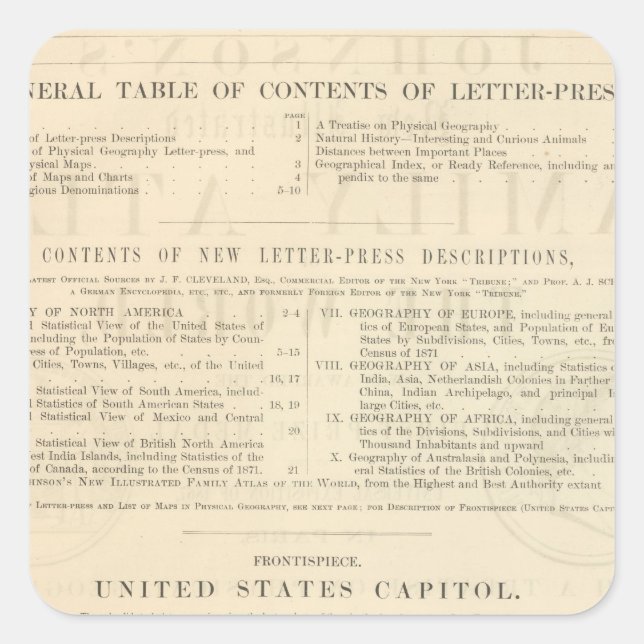 Pegatina Cuadrada Atlas ilustrado de la familia de Johnson del dorso (Anverso)