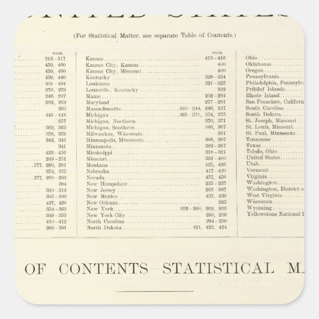 Pegatina Cuadrada Atlas indexado del mundo Estados Unidos (Anverso)