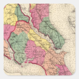 Pegatina Cuadrada Atlas topográfico de los condados 6 de Maryland