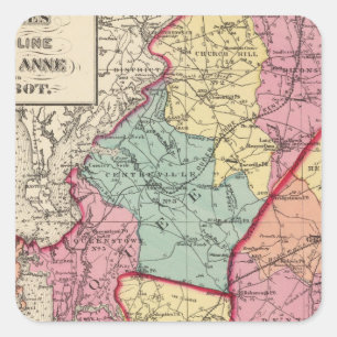 Pegatina Cuadrada Atlas topográfico de los condados de Maryland