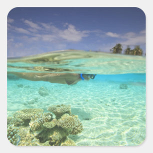 Pegatina Cuadrada Atolón South Huvadhoo, Maldivas del Sur, Océano Ín