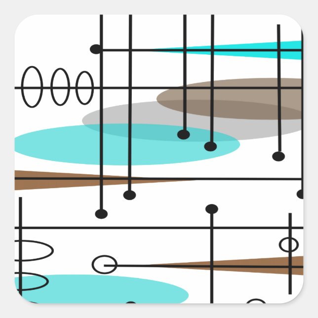 Pegatina Cuadrada Atomic Era Mid-Century Modern Abstract (Anverso)