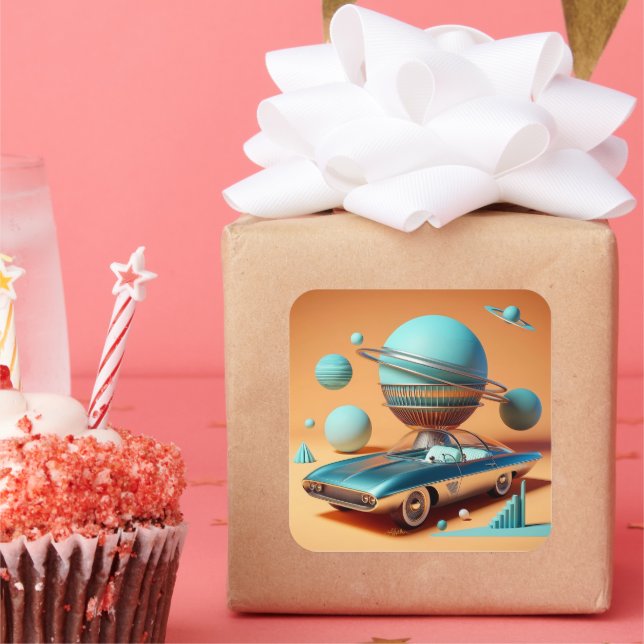 Pegatina Cuadrada Atomic Futuristic Sky View Cruiser Car  (Fiesta)