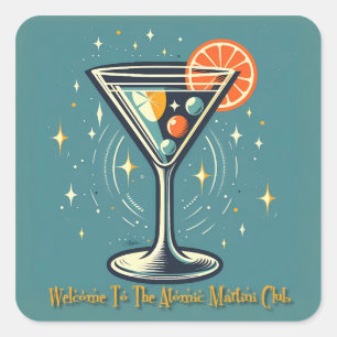 Pegatina Cuadrada Atomic Martini Club Cóctel Retro Futurista
