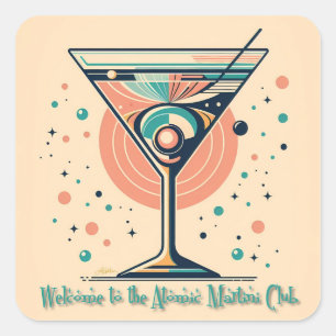 Pegatina Cuadrada Atomic Martini Club Retro Futurista Era Espacial
