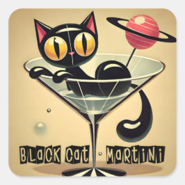 Pegatina Cuadrada Atómico espacio futurista edad Black Cat Martini