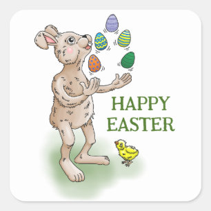 Pegatina Cuadrada Atractivo conejo de Pascua
