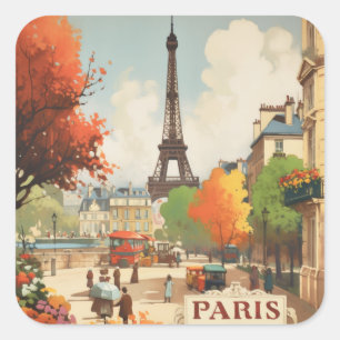 Pegatina Cuadrada Atractivo de viaje emblemático retro de París
