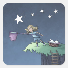 Pegatina Cuadrada Atrapa una estrella que cae - Recolectando deseos