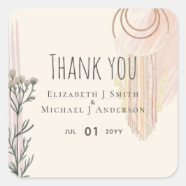 Pegatina Cuadrada Atrapasueños BOHO Boda Azul Polvo Melocotón