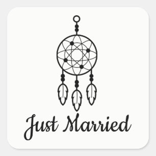 Pegatina Cuadrada Atrapasueños Boho Recién Casados Boda Negro