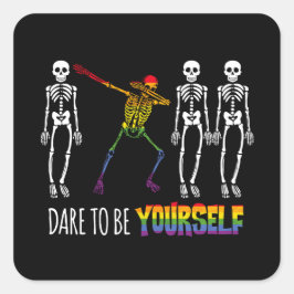 Pegatina Cuadrada Atrévete A Ser Tu Mismo Halloween Dabbing Skeleton