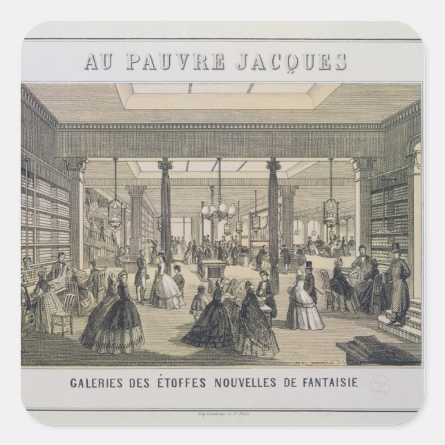 Pegatina Cuadrada Au Pauvre Jacques: El Departamento de Tejidos (Anverso)