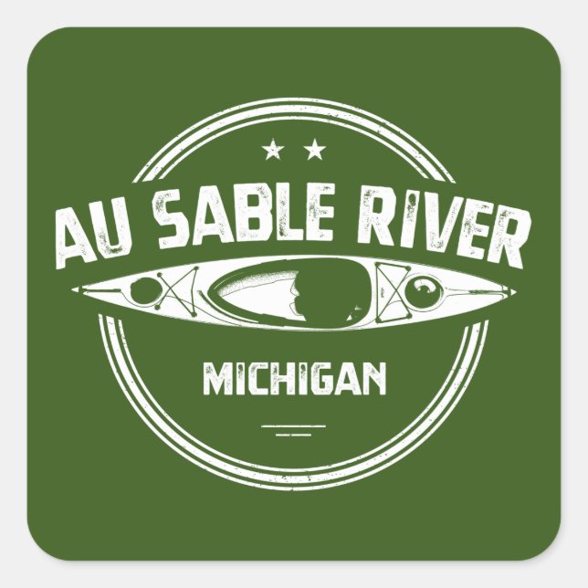 Pegatina Cuadrada Au Sable River Michigan Kayaking (Anverso)