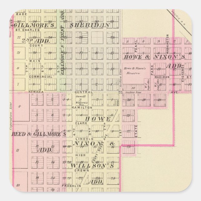 Pegatina Cuadrada Auburn, Nebraska (Anverso)