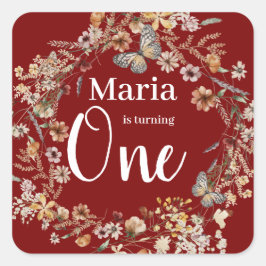 Pegatina Cuadrada Audaz Bebé Floral Rusa Floral