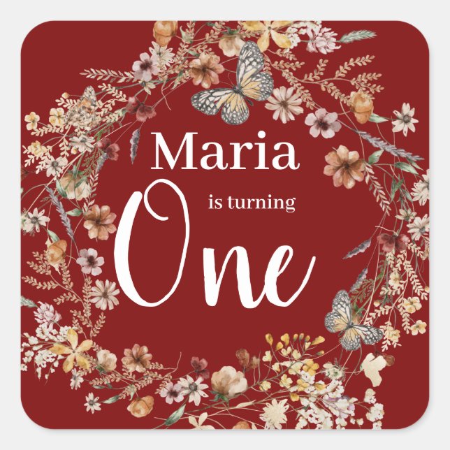 Pegatina Cuadrada Audaz Bebé Floral Rusa Floral (Anverso)