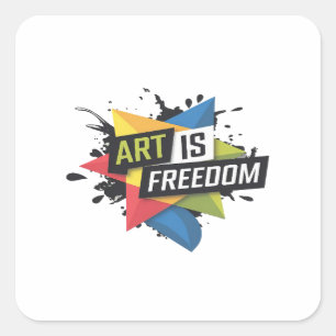 Pegatina Cuadrada Audaz diseño de expresión creativa "El arte es lib