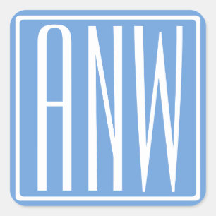 Pegatina Cuadrada Audaz Monograma Moderno 3 Iniciales Azul blanco