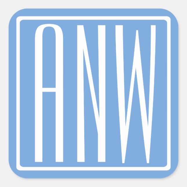 Pegatina Cuadrada Audaz Monograma Moderno 3 Iniciales | Azul suave (Anverso)