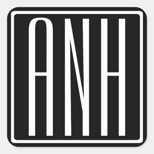 Pegatina Cuadrada Audaz Monograma Moderno 3 Iniciales | Blanco sobre (Anverso)