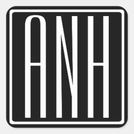 Pegatina Cuadrada Audaz Monograma Moderno 3 Iniciales | Blanco sobre