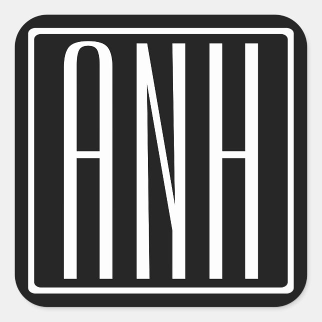 Pegatina Cuadrada Audaz Monograma Moderno 3 Iniciales | Blanco sobre (Anverso)