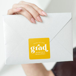 Pegatina Cuadrada Audaz tipografía Graduación Amarilla